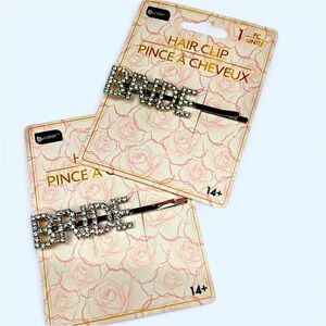 BRIDE Hair Pin 2 Pcs Silver Metal Vintage Hair Clip with Rhinestone Letter NWT.